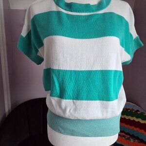 Vintage Christopher & Banks 90s Striped Shirt Size Medium - Teal and White